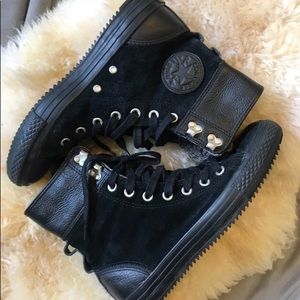 Black leather Converse high tops size 8